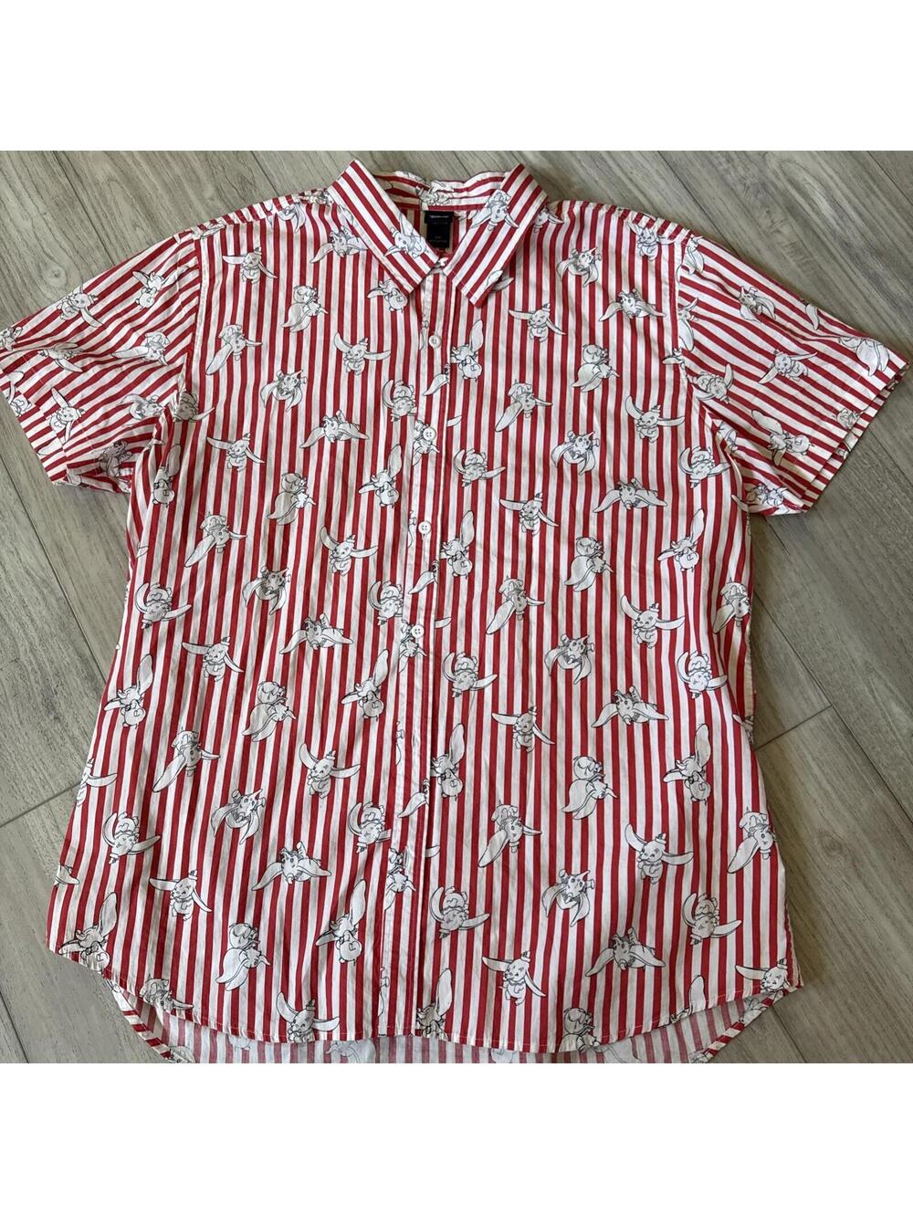 Dumbo  - Red & White Striped Disney Shirt - Button Down - Collared - XXL